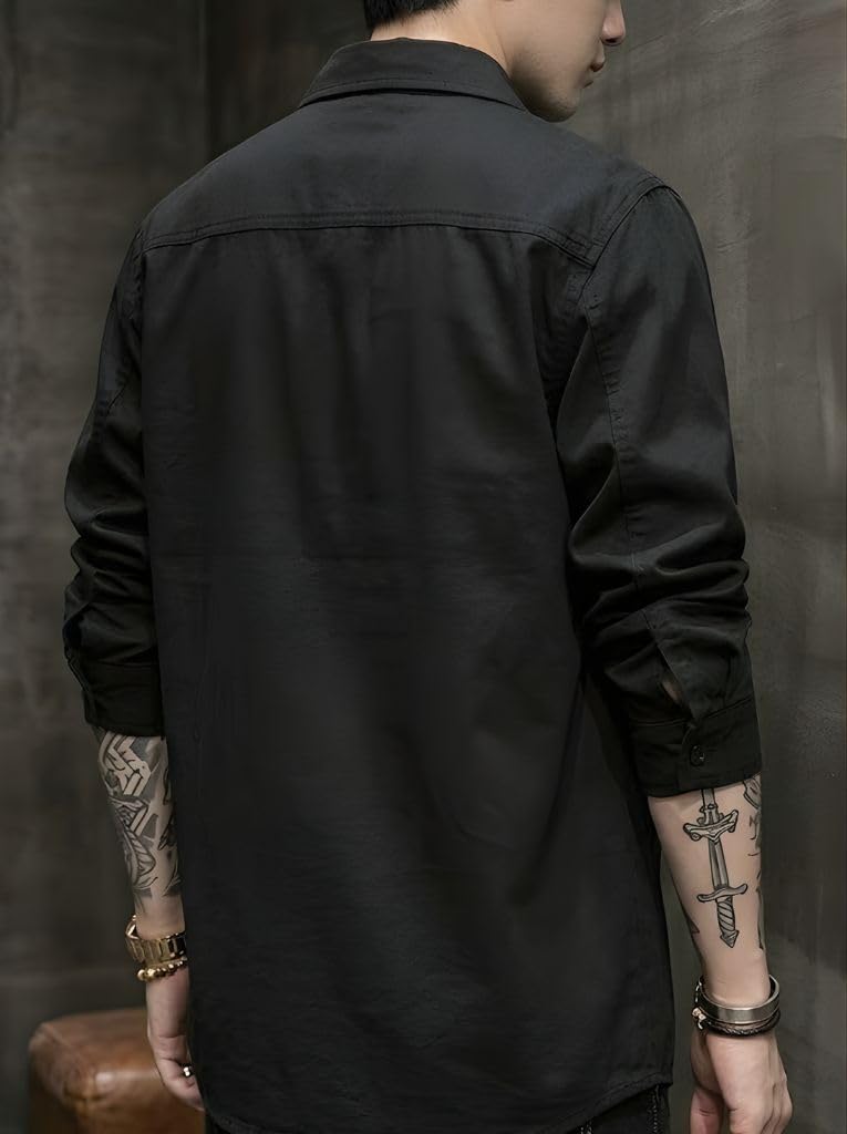 SMOWKLY Men’s Casual Shirt Jacket for Men | Lightweight 100% Cotton Overshirt | Full Sleeve Utility Shacket with Pockets | Stylish for Everyday Wear | Full Sleeve Button Down Shirt