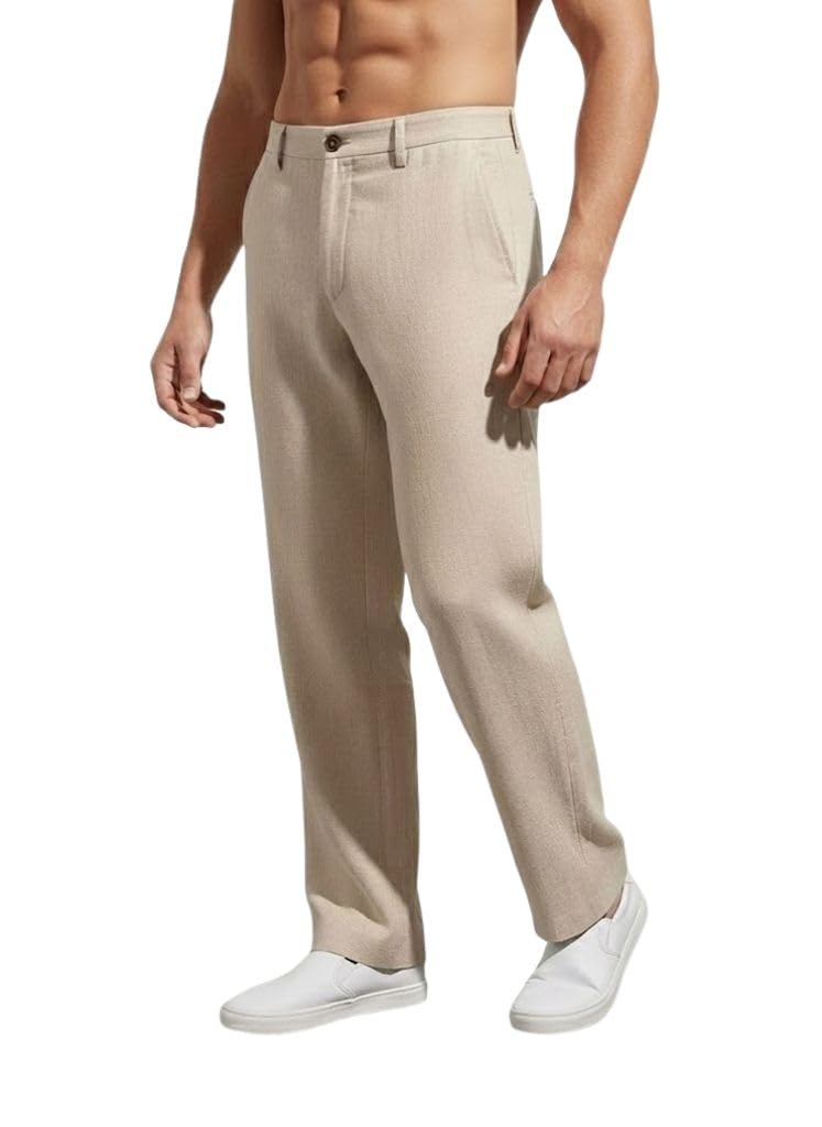 Linen Pants for man | Lower for man | Chinos for Casual Wear |Straight fit Trouser for Men | Elastic Waist Brethable All Season Pants for Regular, Office Wear