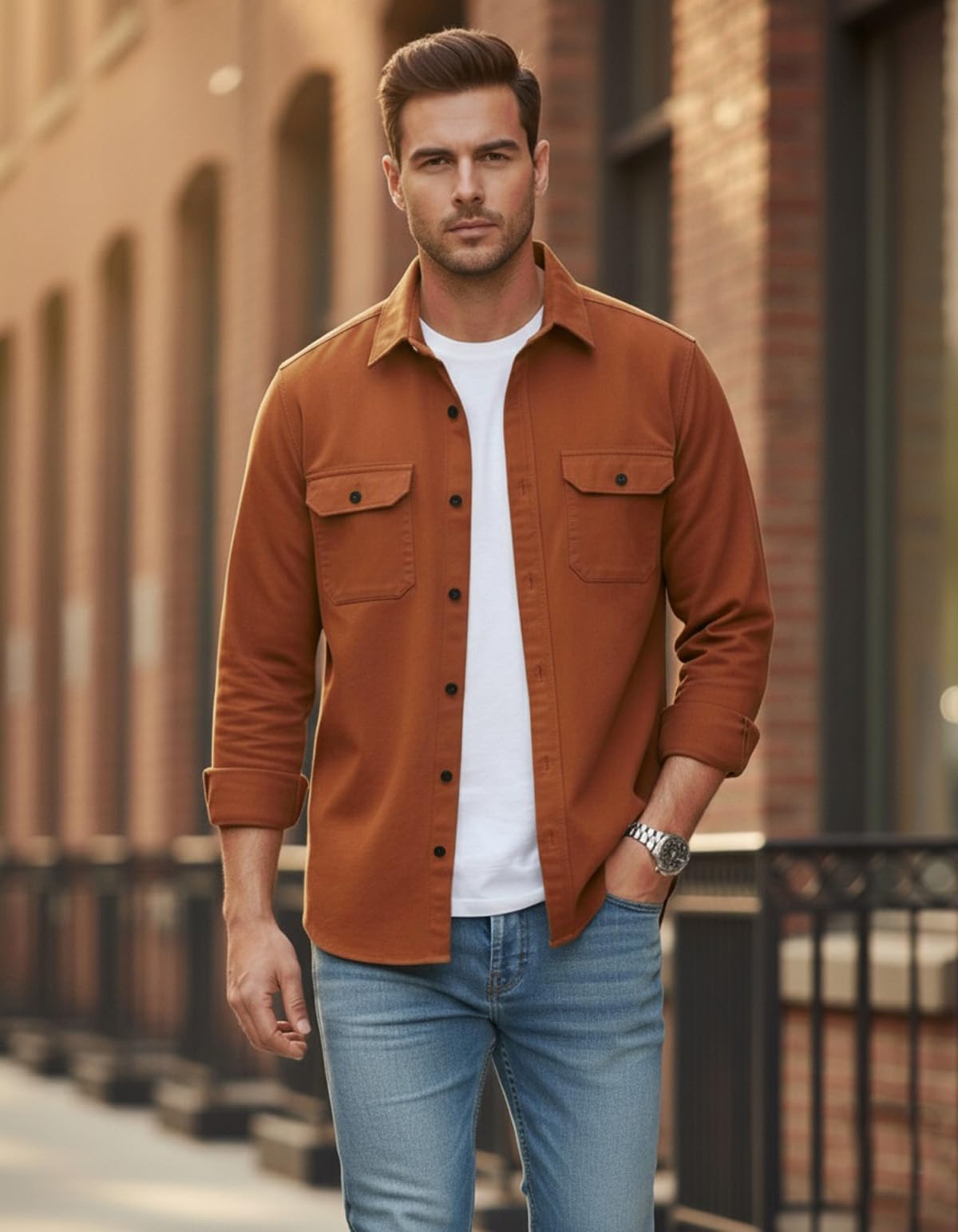 Men’s Stylish Cotton Blend Casual Shirt | Full Sleeve Button-Down Shirt with Dual Flap Pockets | Comfortable Breathable Fabric | Perfect for Casual Office and Outing Wear - Achord Store