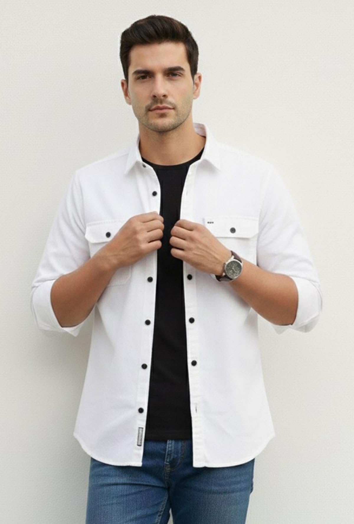 Men’s Stylish Cotton Blend Casual Shirt | Full Sleeve Button-Down Shirt with Dual Flap Pockets | Comfortable Breathable Fabric | Perfect for Casual Office and Outing Wear - Achord Store
