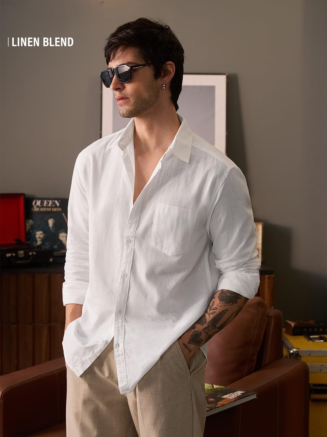 The Souled Store Cotton Linen: Men and Boys Regular Fit Full Sleeve Collared Neck Buttoned Spread Collar Casual Wear Breathable Lightweight Comfortable Easy to Style Office Wear Cotton Linen Shirts