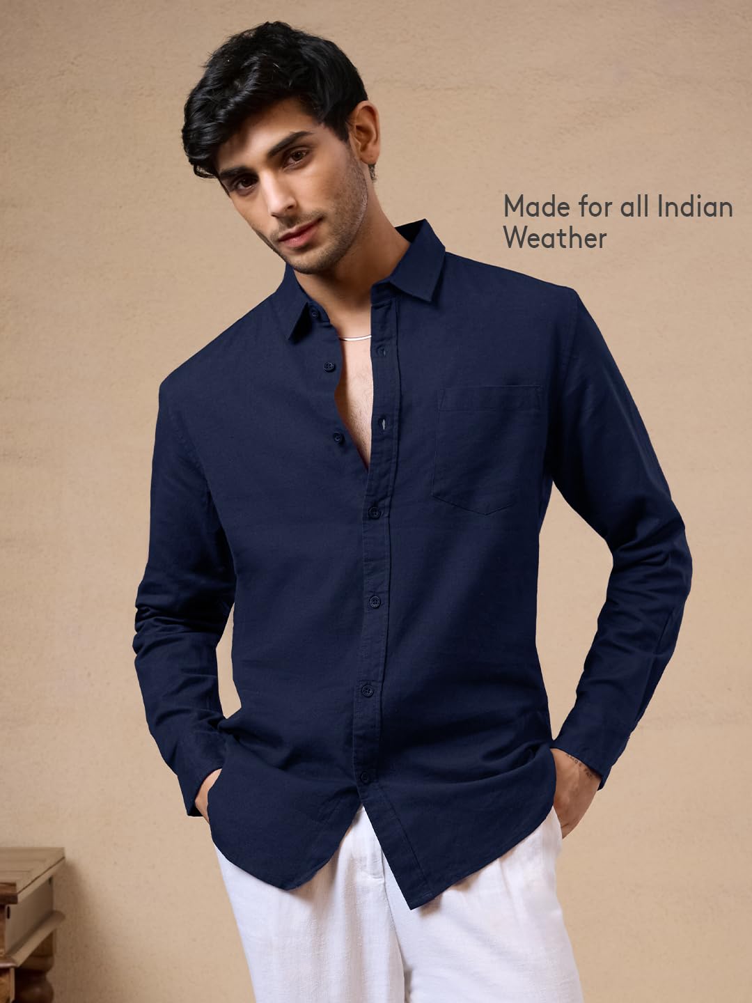The Souled Store Cotton Linen: Men and Boys Regular Fit Full Sleeve Collared Neck Buttoned Spread Collar Casual Wear Breathable Lightweight Comfortable Easy to Style Office Wear Cotton Linen Shirts