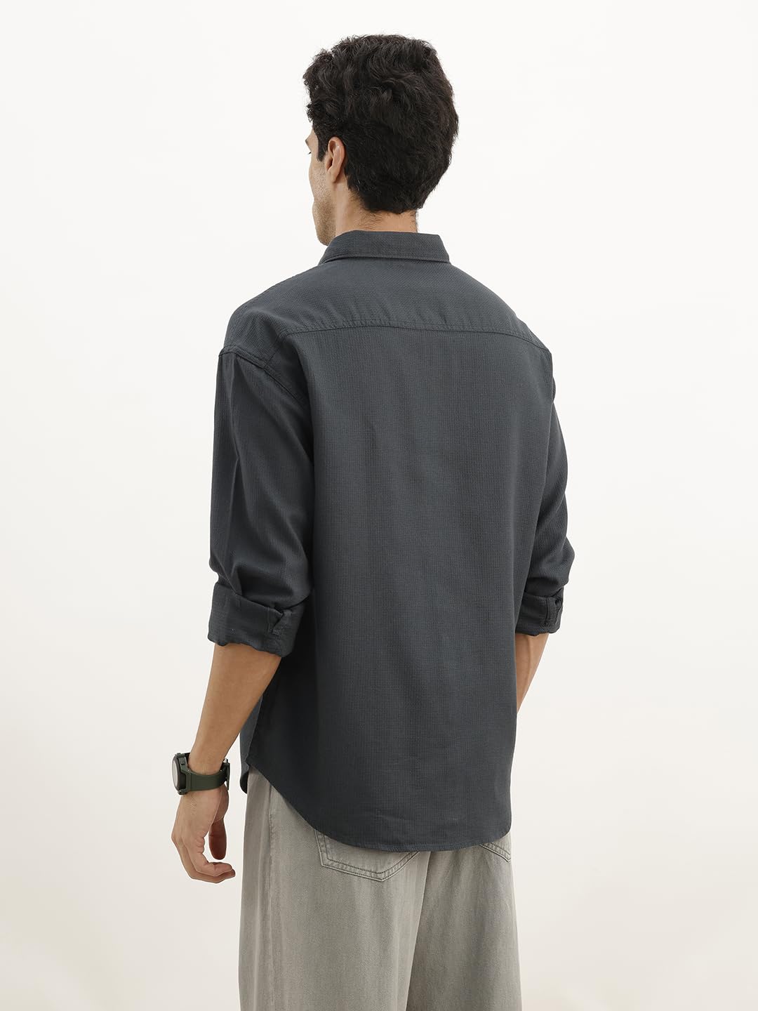 WROGN Men's Cotton Blend Oversized Shirt | Textured Fabric | Oversized Fit