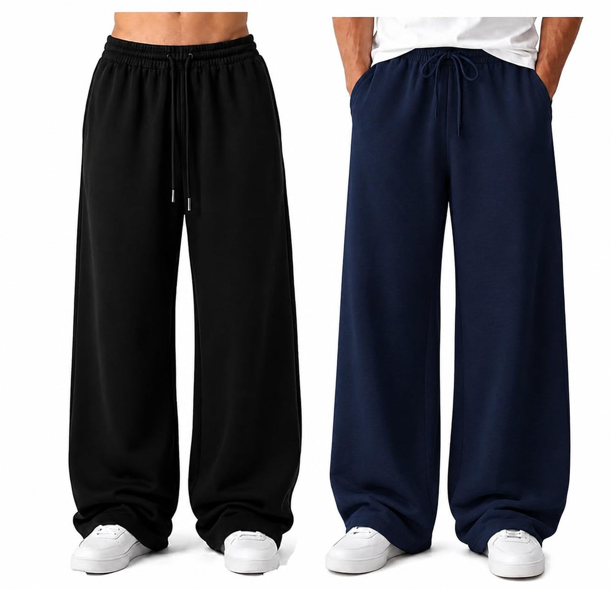 Men's Premium Cotton Baggy Track Pants | Relaxed Oversized Fit | Elastic Waist | 2 Side Pocket Baggy Street Wear (Pack of 2) - Achord Store