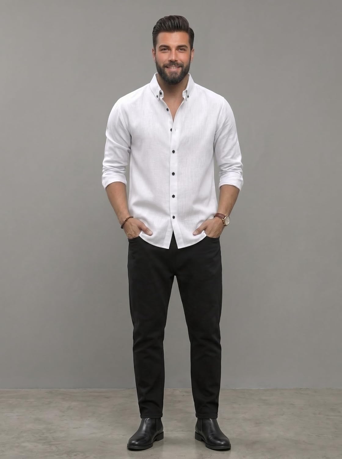 Men's Shirt Regular Fit Solid Pattern Linen Cotton with Long Sleeve Collared Neck Standard Length and Button Down Closure Type | Mens Casual Shirts | Man's Formal Shirts - Achord Store