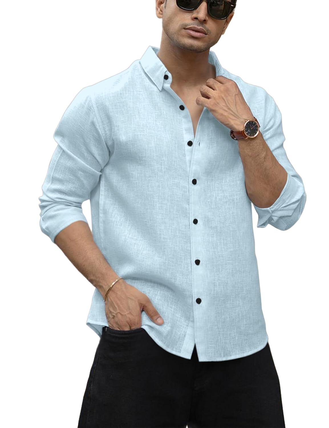 Men's Shirt Regular Fit Solid Pattern Linen Cotton with Long Sleeve Collared Neck Standard Length and Button Down Closure Type | Mens Casual Shirts | Man's Formal Shirts - Achord Store