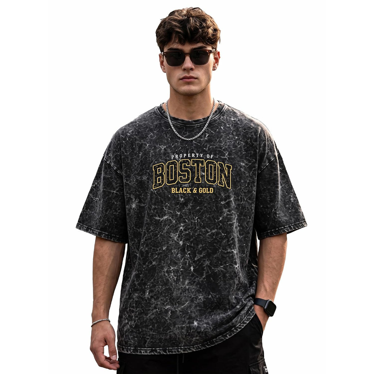 Mens Premium Branded Oversized Acid Wash T Shirt for Men 240 GSM Acid Wash Down Shoulder Graphic Printed Round Neck Oversize Fit Casual - Achord Store