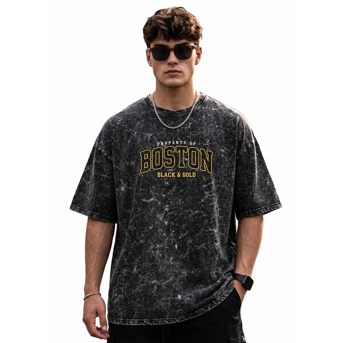 Mens Premium Branded Oversized Acid Wash T Shirt for Men 240 GSM Acid Wash Down Shoulder Graphic Printed Round Neck Oversize Fit Casual - Achord Store