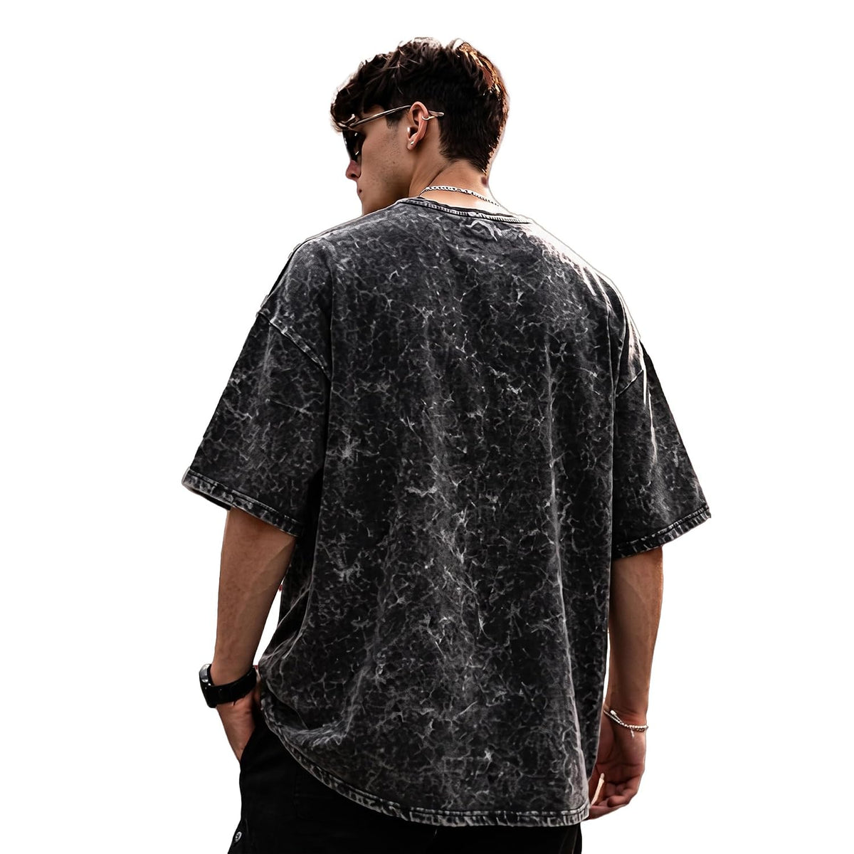 Mens Premium Branded Oversized Acid Wash T Shirt for Men 240 GSM Acid Wash Down Shoulder Graphic Printed Round Neck Oversize Fit Casual - Achord Store