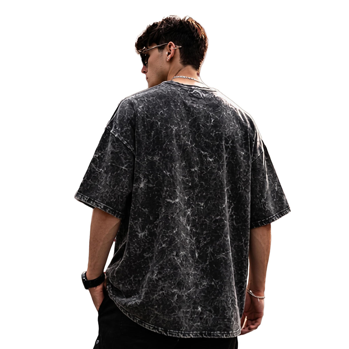 Mens Premium Branded Oversized Acid Wash T Shirt for Men 240 GSM Acid Wash Down Shoulder Graphic Printed Round Neck Oversize Fit Casual - Achord Store