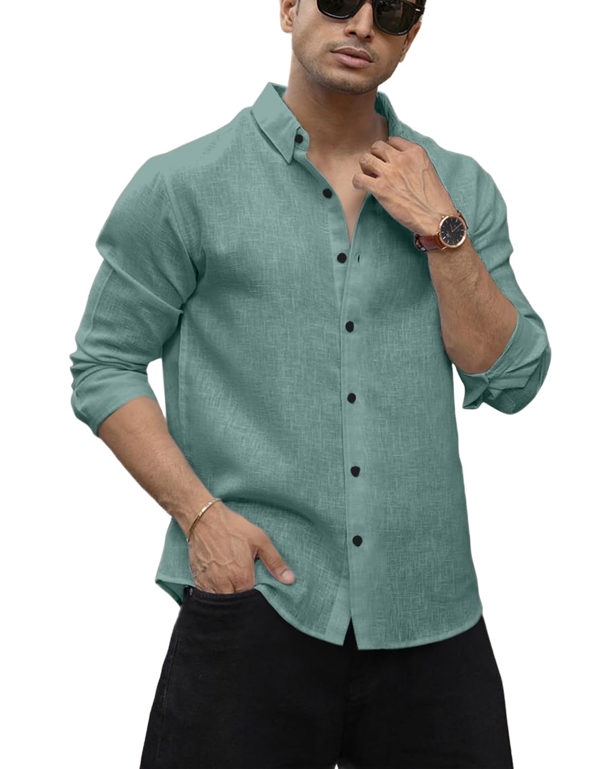 Men's Shirt Regular Fit Solid Pattern Linen Cotton with Long Sleeve Collared Neck Standard Length and Button Down Closure Type | Mens Casual Shirts | Man's Formal Shirts - Achord Store
