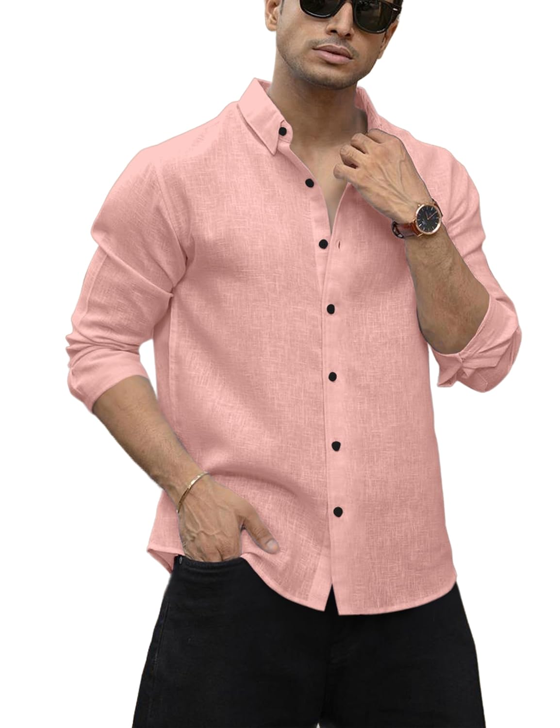 Men's Shirt Regular Fit Solid Pattern Linen Cotton with Long Sleeve Collared Neck Standard Length and Button Down Closure Type | Mens Casual Shirts | Man's Formal Shirts - Achord Store