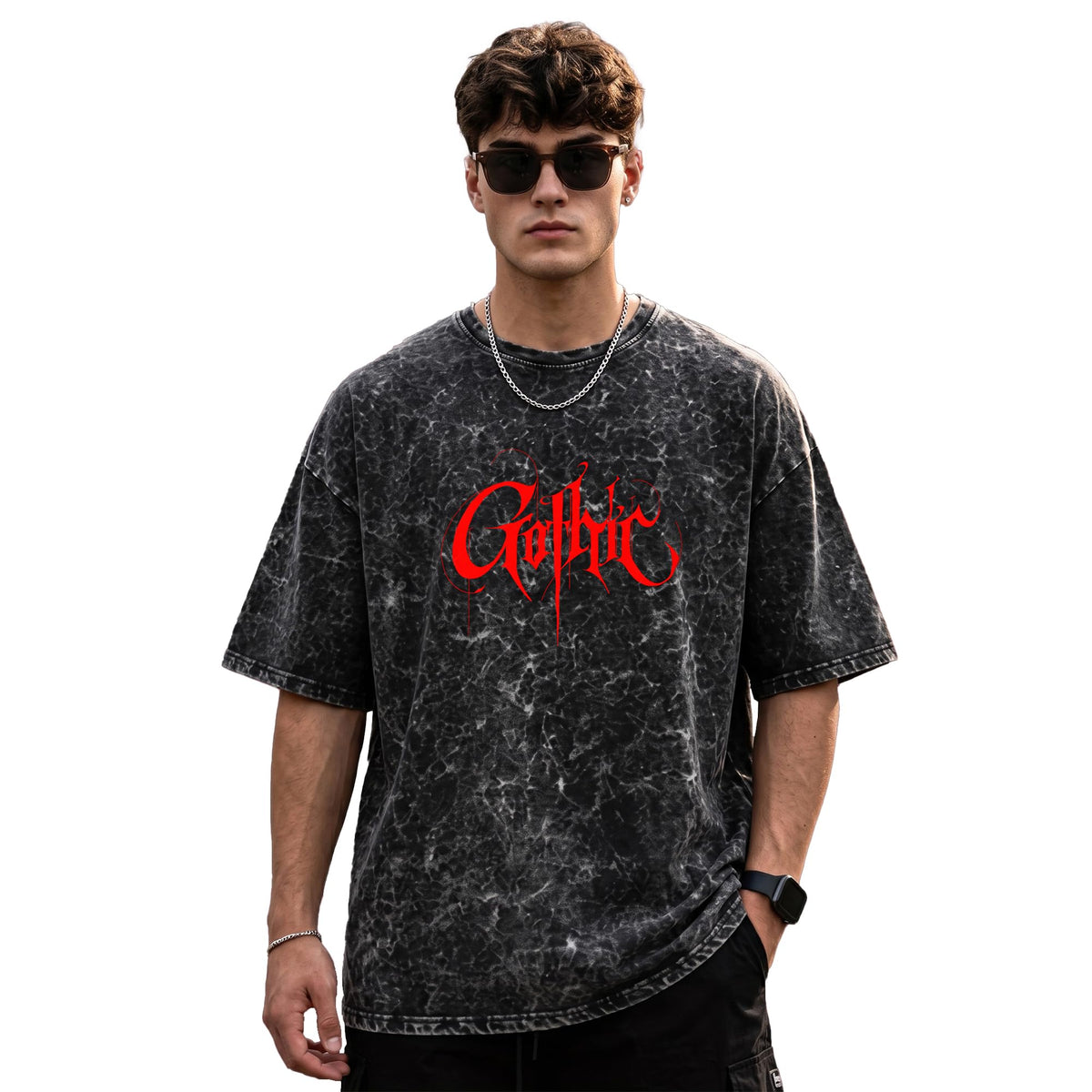 Mens Premium Branded Oversized Acid Wash T Shirt for Men 240 GSM Acid Wash Down Shoulder Graphic Printed Round Neck Oversize Fit Casual - Achord Store