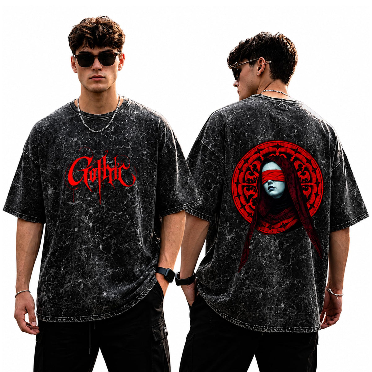 Mens Premium Branded Oversized Acid Wash T Shirt for Men 240 GSM Acid Wash Down Shoulder Graphic Printed Round Neck Oversize Fit Casual - Achord Store