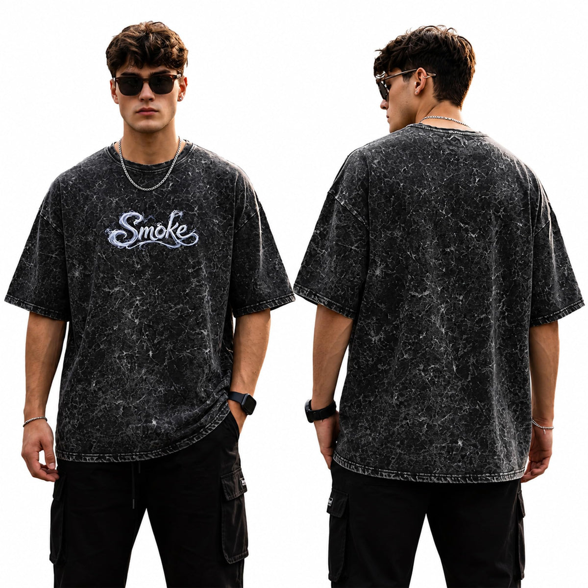 Mens Premium Branded Oversized Acid Wash T Shirt for Men 240 GSM Acid Wash Down Shoulder Graphic Printed Round Neck Oversize Fit Casual - Achord Store