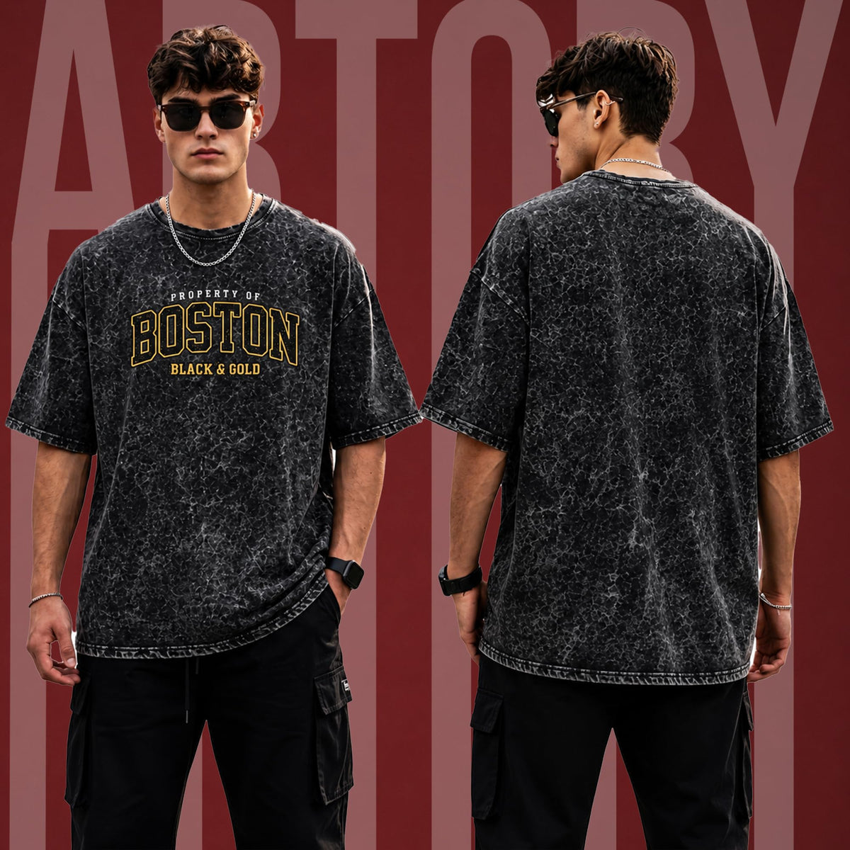 Mens Premium Branded Oversized Acid Wash T Shirt for Men 240 GSM Acid Wash Down Shoulder Graphic Printed Round Neck Oversize Fit Casual - Achord Store