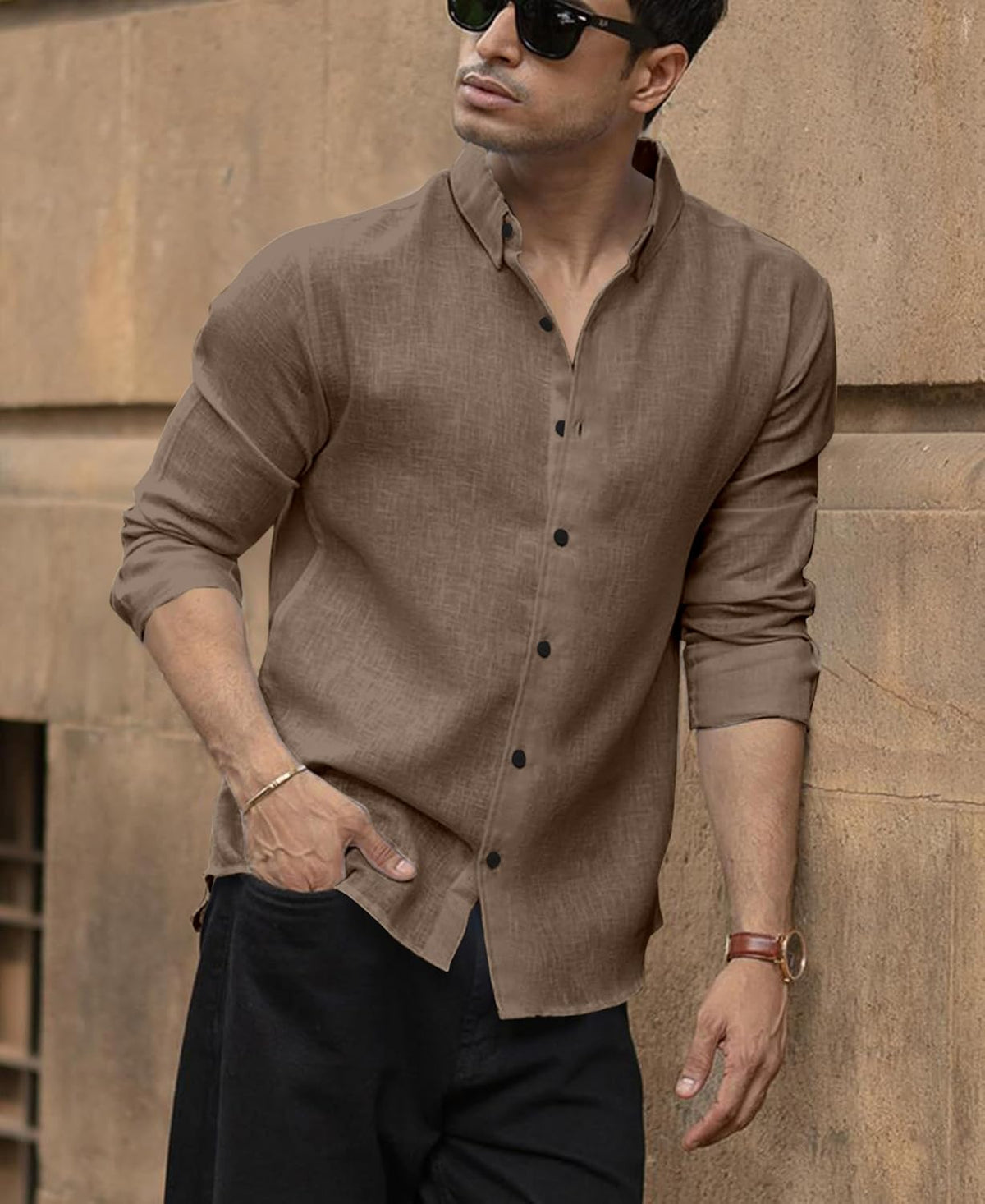 Men's Shirt Regular Fit Solid Pattern Linen Cotton with Long Sleeve Collared Neck Standard Length and Button Down Closure Type | Mens Casual Shirts | Man's Formal Shirts - Achord Store