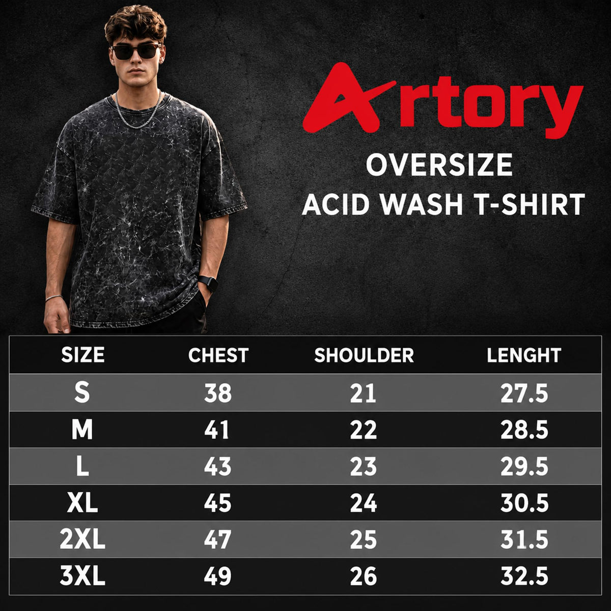 Mens Premium Branded Oversized Acid Wash T Shirt for Men 240 GSM Acid Wash Down Shoulder Graphic Printed Round Neck Oversize Fit Casual - Achord Store