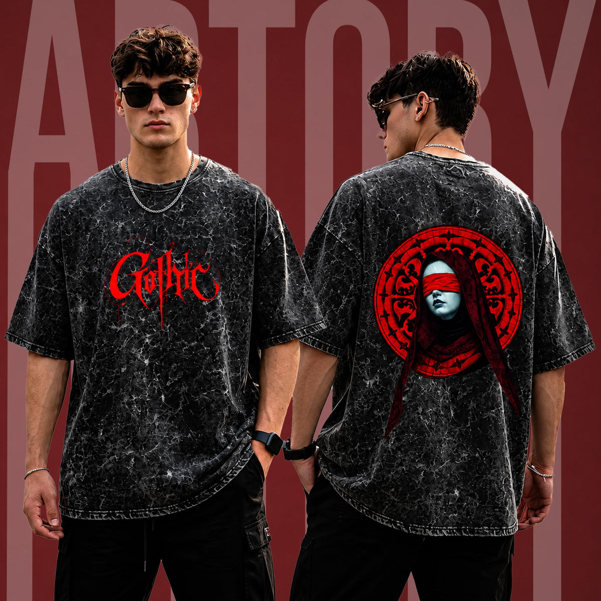 Mens Premium Branded Oversized Acid Wash T Shirt for Men 240 GSM Acid Wash Down Shoulder Graphic Printed Round Neck Oversize Fit Casual - Achord Store