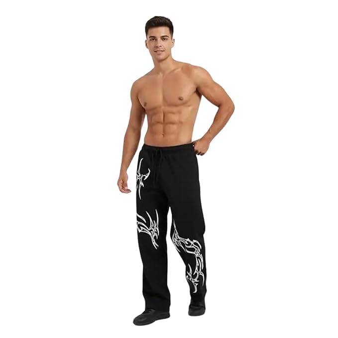 Men's Baggy Track Pants,for Men - Tribal Print Oversized Fit Baggy Streetwear Gym Wear with Elastic Waist - Relaxed Fit