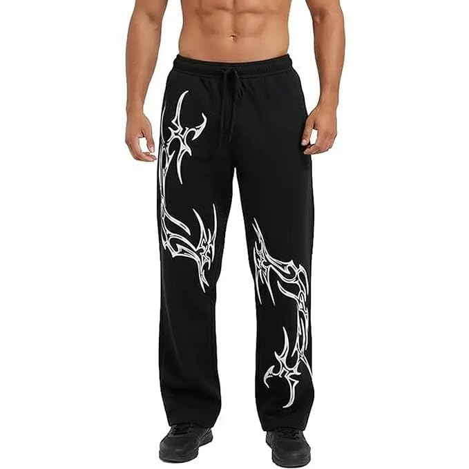 Men's Baggy Track Pants,for Men - Tribal Print Oversized Fit Baggy Streetwear Gym Wear with Elastic Waist - Relaxed Fit