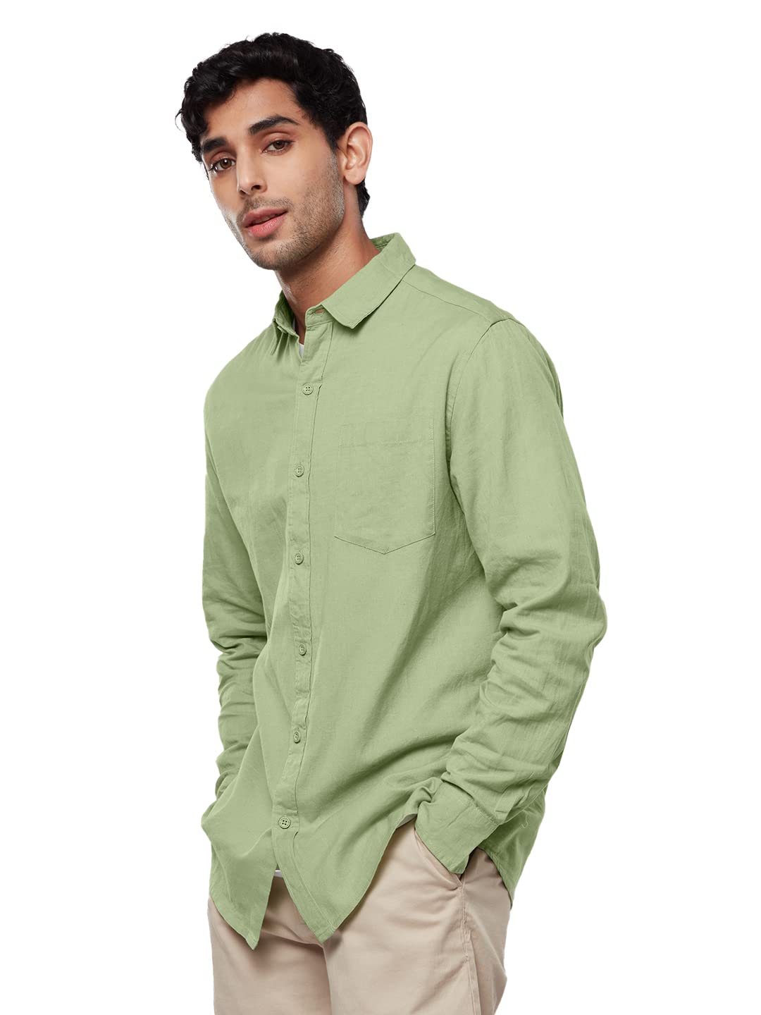 The Souled Store Cotton Linen: Men and Boys Regular Fit Full Sleeve Collared Neck Buttoned Spread Collar Casual Wear Breathable Lightweight Comfortable Easy to Style Office Wear Cotton Linen Shirts