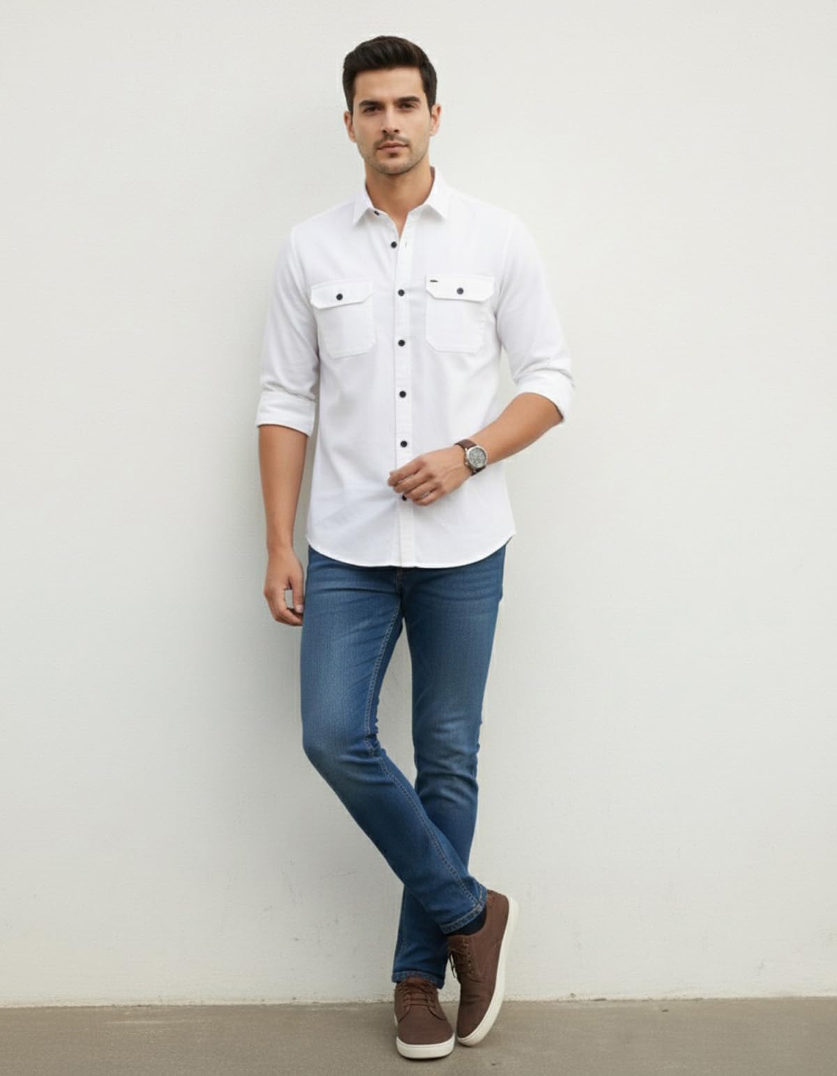Men’s Stylish Cotton Blend Casual Shirt | Full Sleeve Button-Down Shirt with Dual Flap Pockets | Comfortable Breathable Fabric | Perfect for Casual Office and Outing Wear - Achord Store