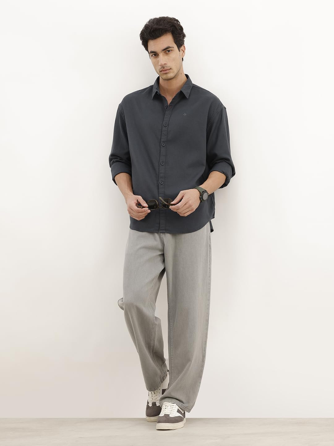 WROGN Men's Cotton Blend Oversized Shirt | Textured Fabric | Oversized Fit