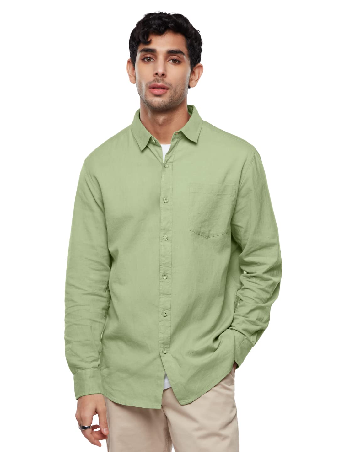 The Souled Store Cotton Linen: Men and Boys Regular Fit Full Sleeve Collared Neck Buttoned Spread Collar Casual Wear Breathable Lightweight Comfortable Easy to Style Office Wear Cotton Linen Shirts