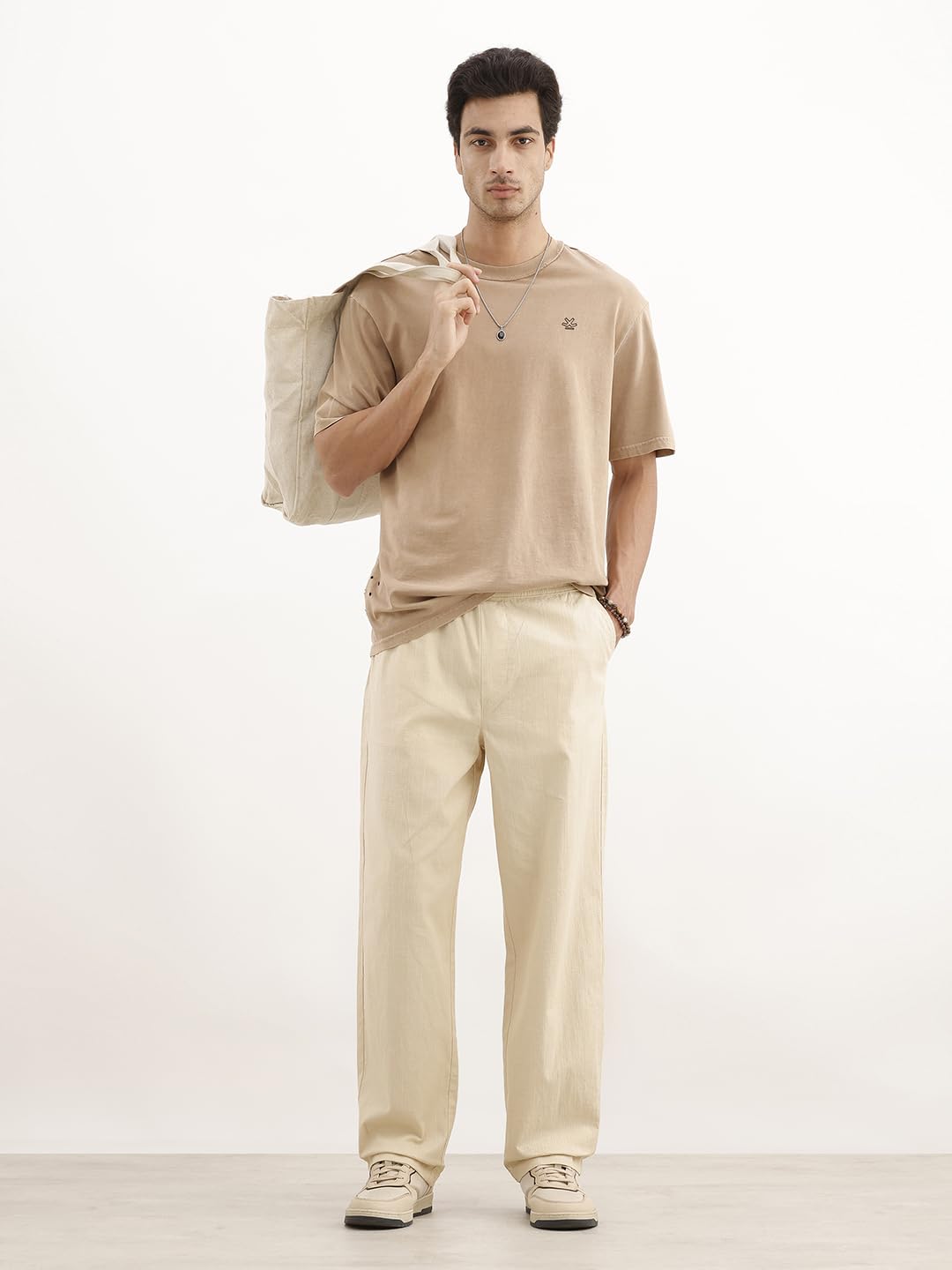 WROGN Men's Stretch Cotton Trousers | Solid | Loose Fit