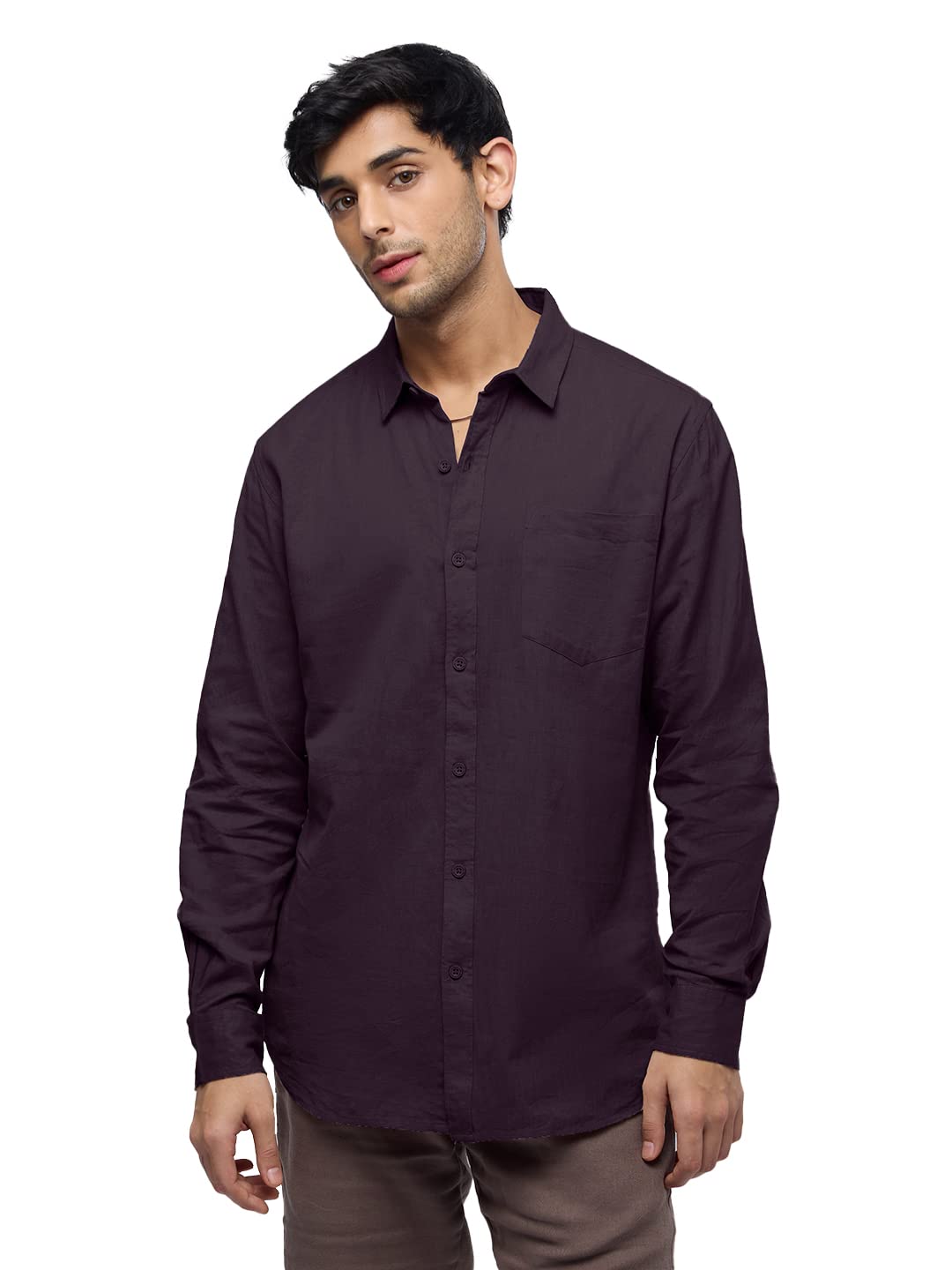 The Souled Store Cotton Linen: Men and Boys Regular Fit Full Sleeve Collared Neck Buttoned Spread Collar Casual Wear Breathable Lightweight Comfortable Easy to Style Office Wear Cotton Linen Shirts