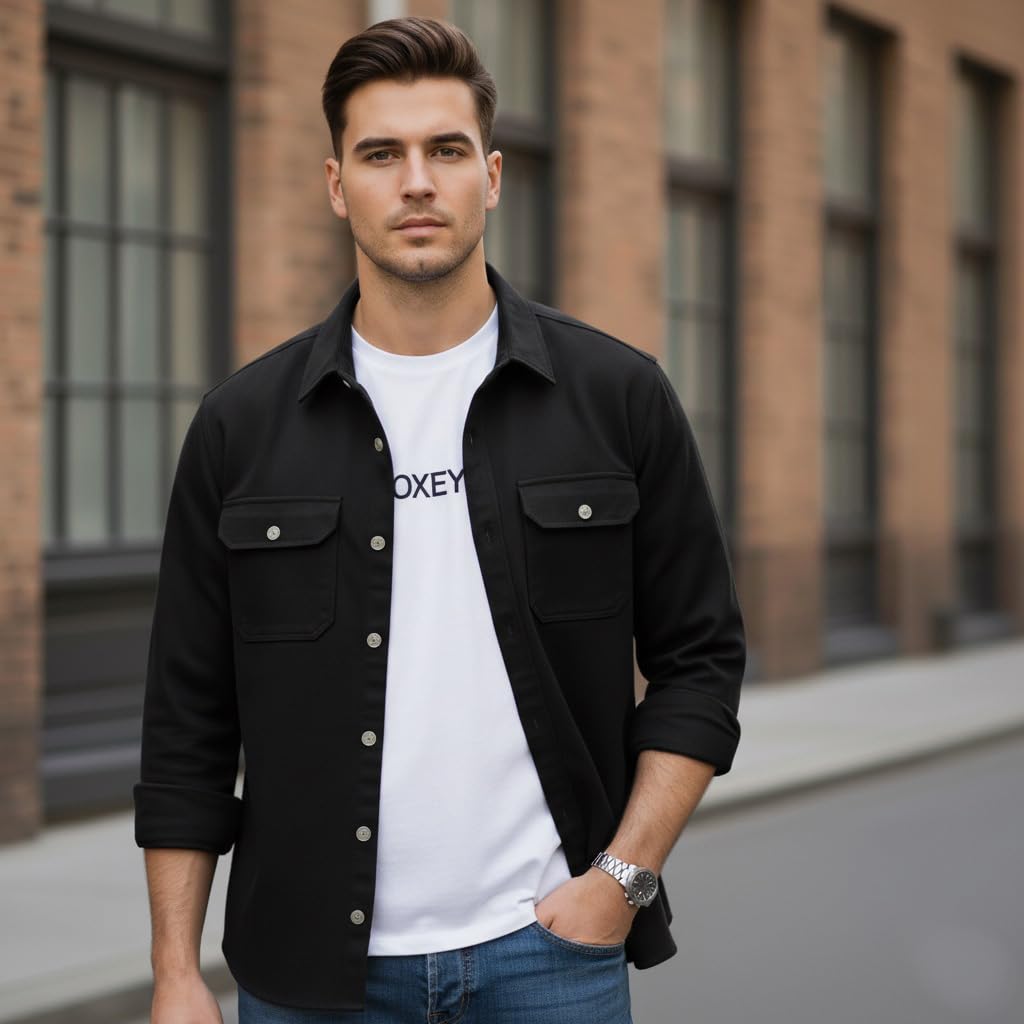 Men’s Stylish Cotton Blend Casual Shirt | Full Sleeve Button-Down Shirt with Dual Flap Pockets | Comfortable Breathable Fabric | Perfect for Casual Office and Outing Wear - Achord Store