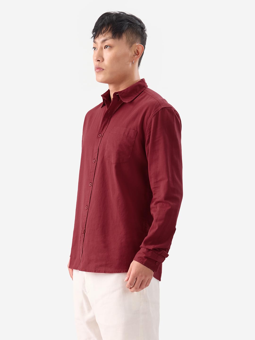 The Souled Store Cotton Linen: Men and Boys Regular Fit Full Sleeve Collared Neck Buttoned Spread Collar Casual Wear Breathable Lightweight Comfortable Easy to Style Office Wear Cotton Linen Shirts