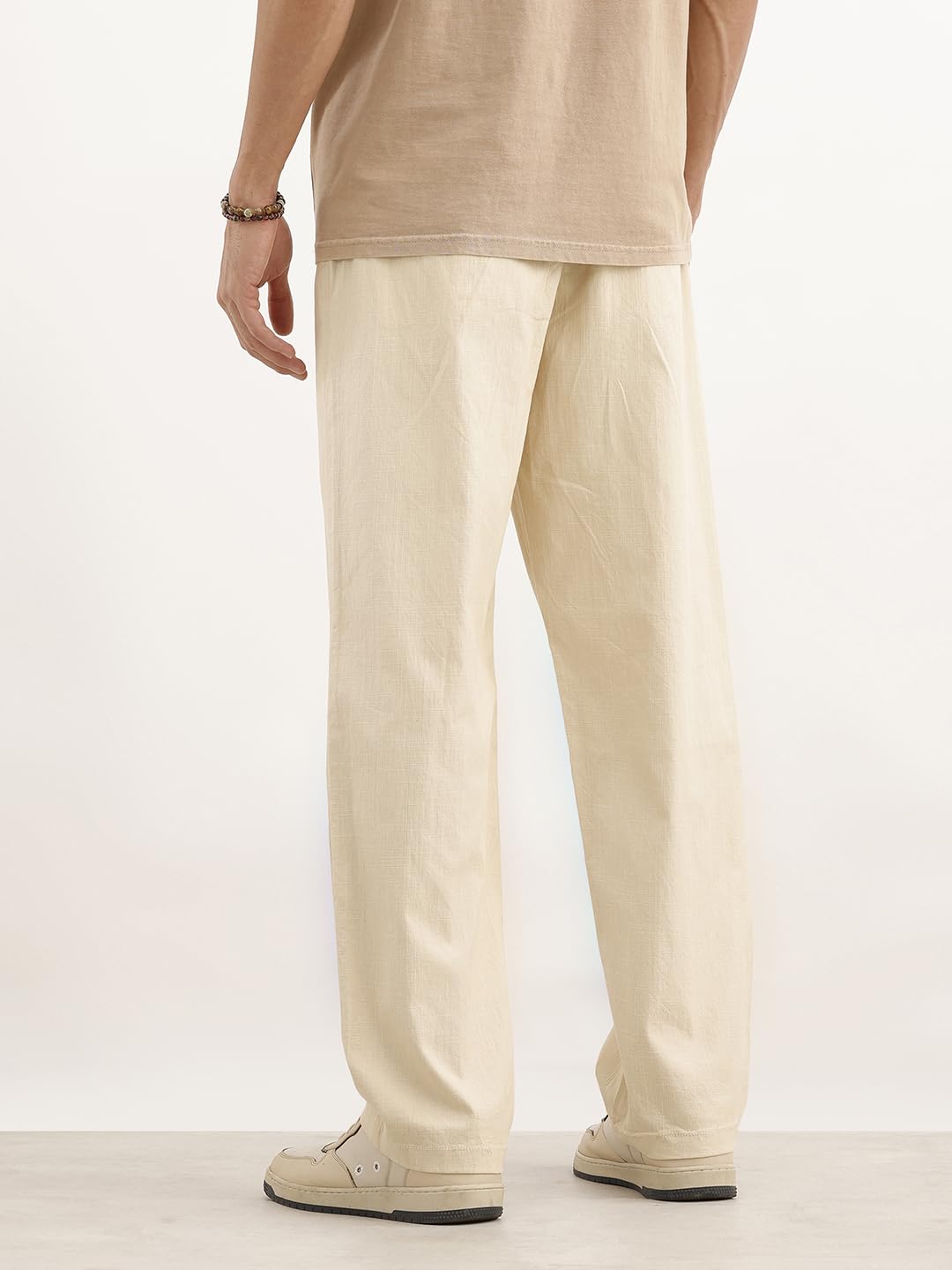 WROGN Men's Stretch Cotton Trousers | Solid | Loose Fit