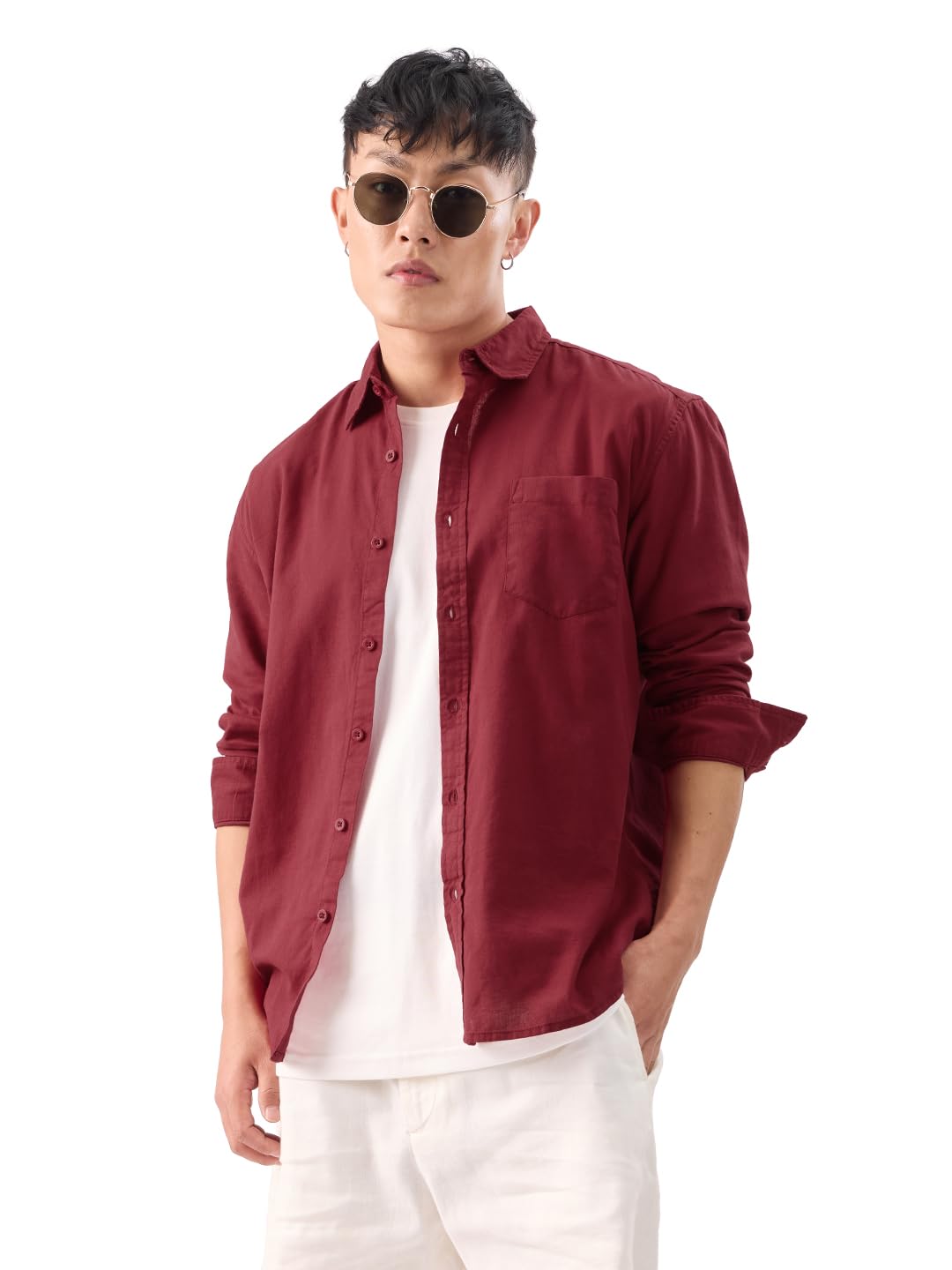 The Souled Store Cotton Linen: Men and Boys Regular Fit Full Sleeve Collared Neck Buttoned Spread Collar Casual Wear Breathable Lightweight Comfortable Easy to Style Office Wear Cotton Linen Shirts