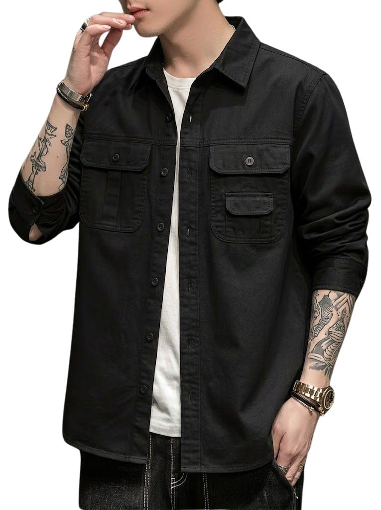 SMOWKLY Men’s Casual Shirt Jacket for Men | Lightweight 100% Cotton Overshirt | Full Sleeve Utility Shacket with Pockets | Stylish for Everyday Wear | Full Sleeve Button Down Shirt