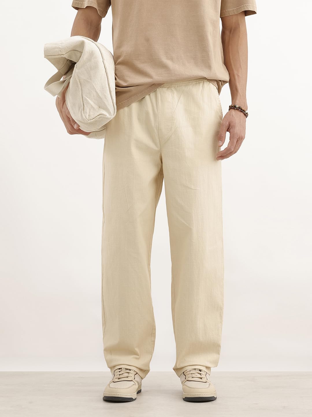 WROGN Men's Stretch Cotton Trousers | Solid | Loose Fit