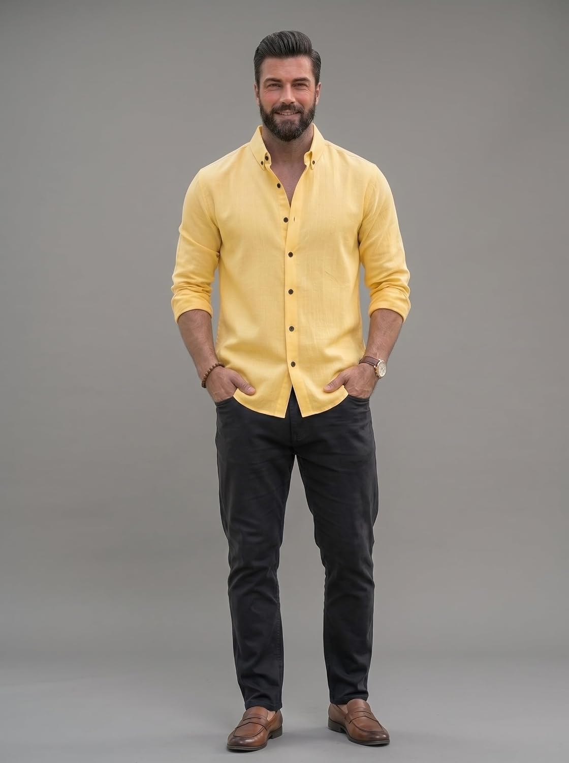 Men's Shirt Regular Fit Solid Pattern Linen Cotton with Long Sleeve Collared Neck Standard Length and Button Down Closure Type | Mens Casual Shirts | Man's Formal Shirts - Achord Store
