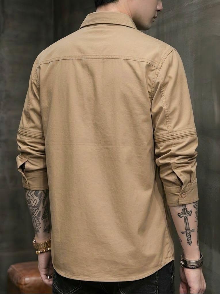 SMOWKLY Men’s Casual Shirt Jacket for Men | Lightweight 100% Cotton Overshirt | Full Sleeve Utility Shacket with Pockets | Stylish for Everyday Wear | Full Sleeve Button Down Shirt
