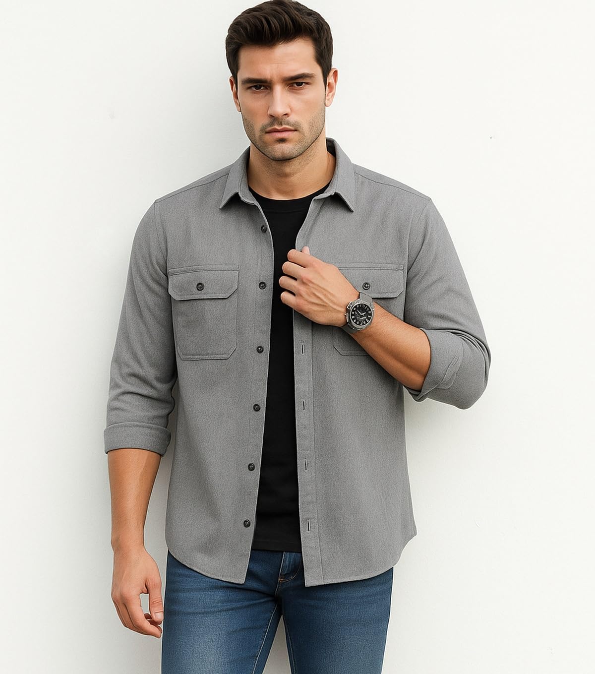 Men’s Stylish Cotton Blend Casual Shirt | Full Sleeve Button-Down Shirt with Dual Flap Pockets | Comfortable Breathable Fabric | Perfect for Casual Office and Outing Wear - Achord Store