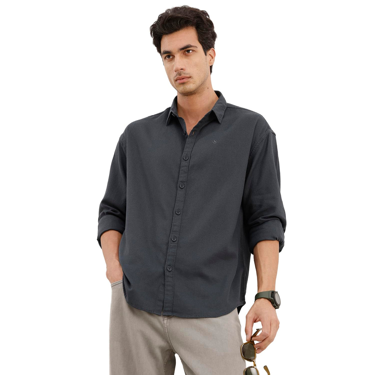 WROGN Men's Cotton Blend Oversized Shirt | Textured Fabric | Oversized Fit