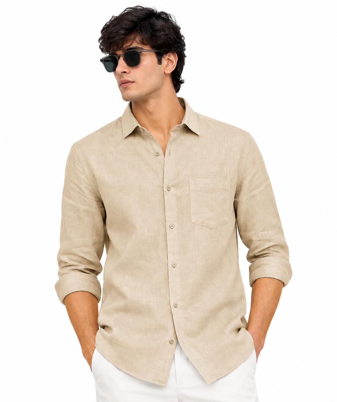 Arvest Men's Solid Linen Casual Shirt | Regular Fit | Breathable | Full Sleeve