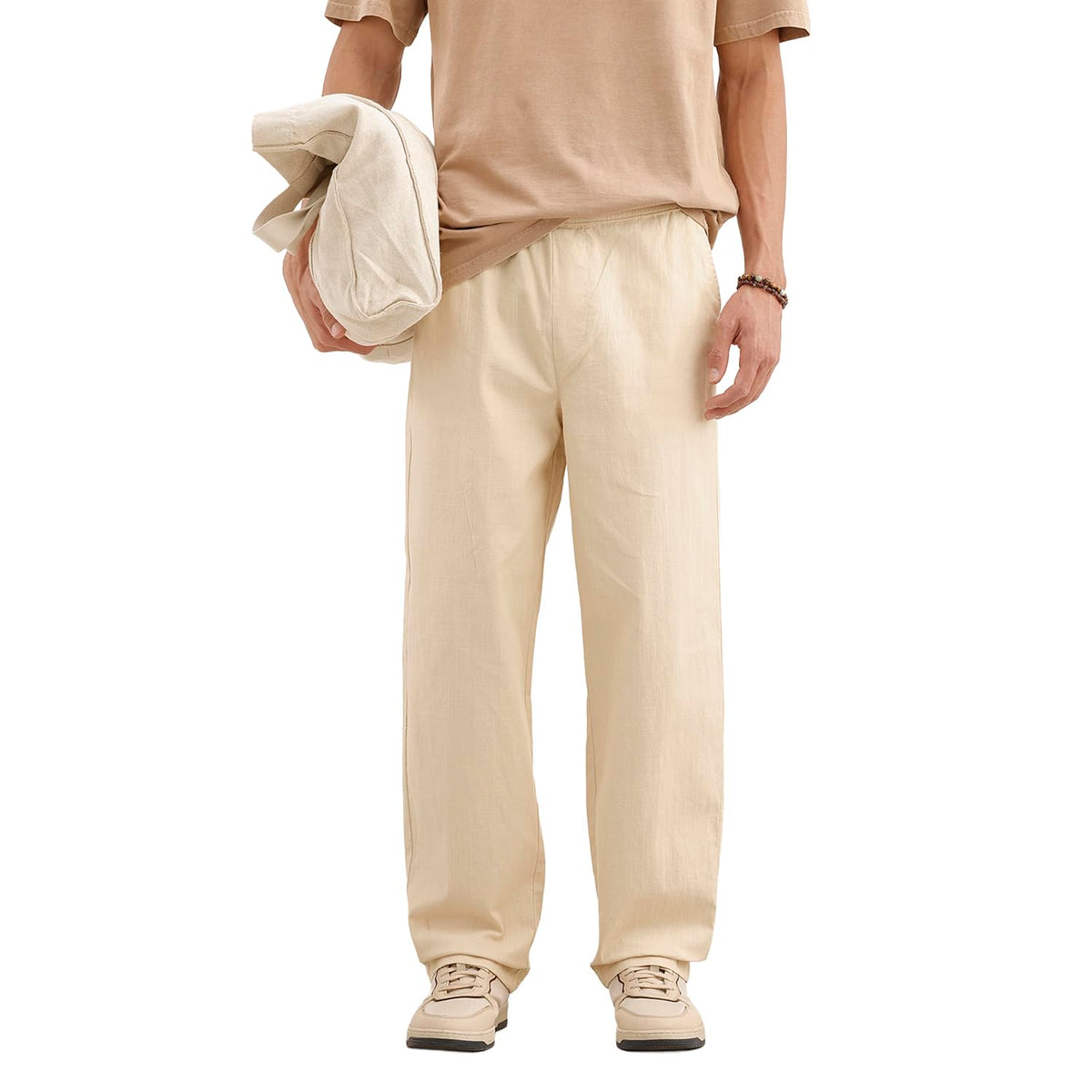 WROGN Men's Stretch Cotton Trousers | Solid | Loose Fit