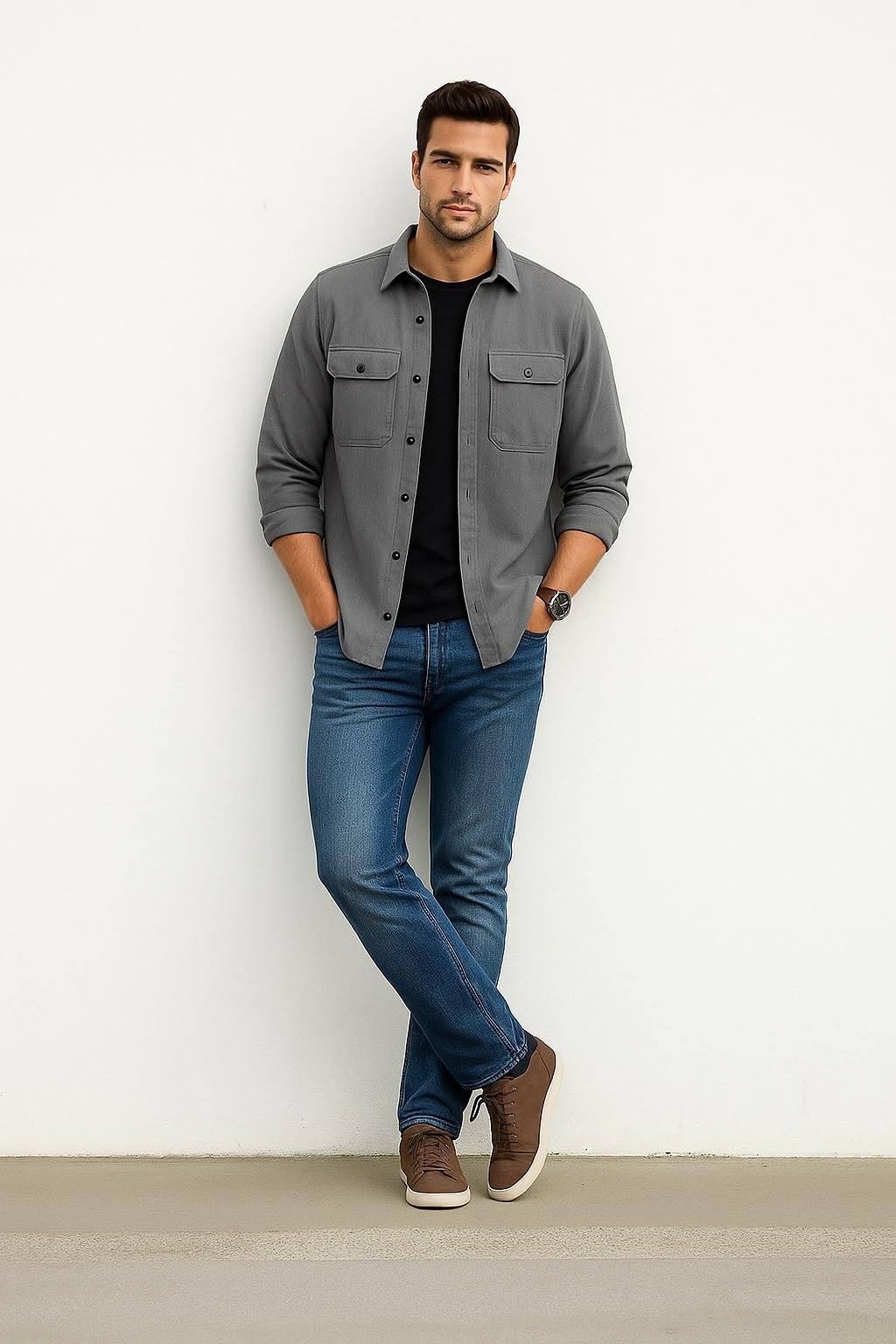 Men’s Stylish Cotton Blend Casual Shirt | Full Sleeve Button-Down Shirt with Dual Flap Pockets | Comfortable Breathable Fabric | Perfect for Casual Office and Outing Wear - Achord Store