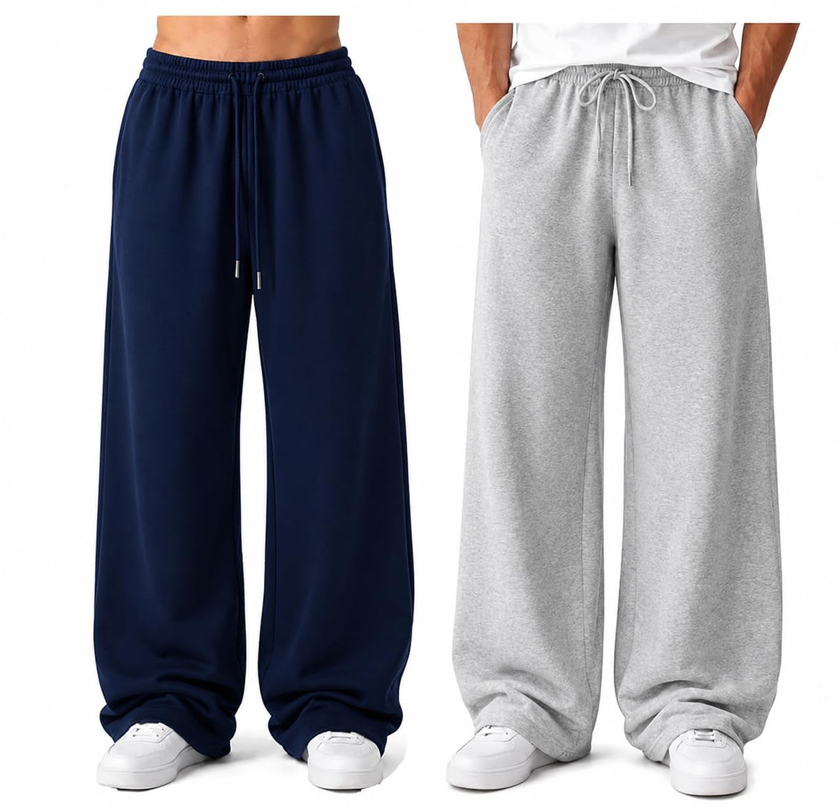 Men's Premium Cotton Baggy Track Pants | Relaxed Oversized Fit | Elastic Waist | 2 Side Pocket Baggy Street Wear (Pack of 2) - Achord Store