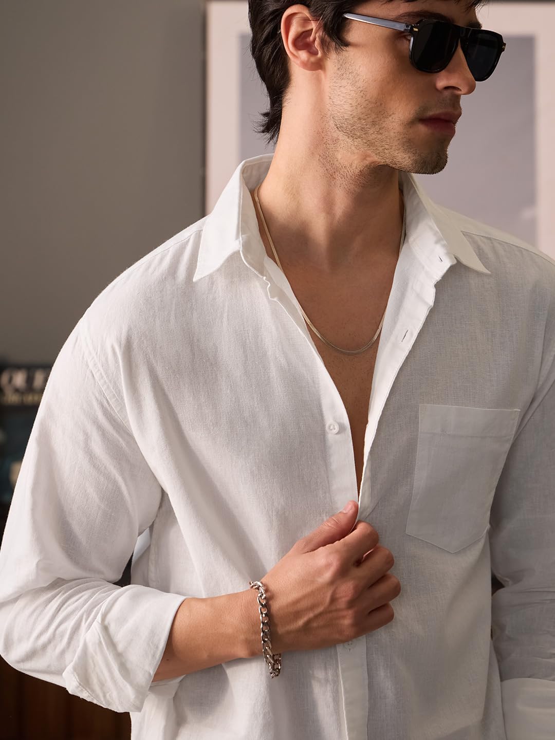 The Souled Store Cotton Linen: Men and Boys Regular Fit Full Sleeve Collared Neck Buttoned Spread Collar Casual Wear Breathable Lightweight Comfortable Easy to Style Office Wear Cotton Linen Shirts
