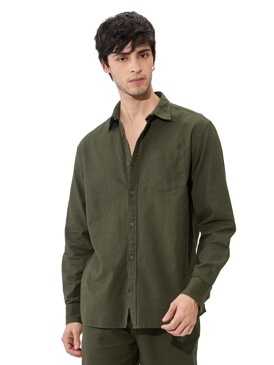 The Souled Store Cotton Linen: Men and Boys Regular Fit Full Sleeve Collared Neck Buttoned Spread Collar Casual Wear Breathable Lightweight Comfortable Easy to Style Office Wear Cotton Linen Shirts