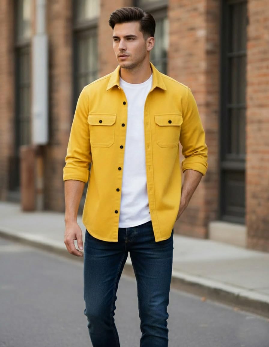 Men’s Stylish Cotton Blend Casual Shirt | Full Sleeve Button-Down Shirt with Dual Flap Pockets | Comfortable Breathable Fabric | Perfect for Casual Office and Outing Wear - Achord Store