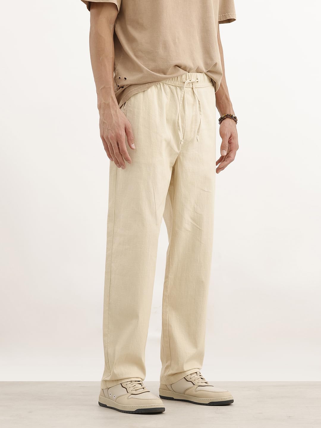 WROGN Men's Stretch Cotton Trousers | Solid | Loose Fit