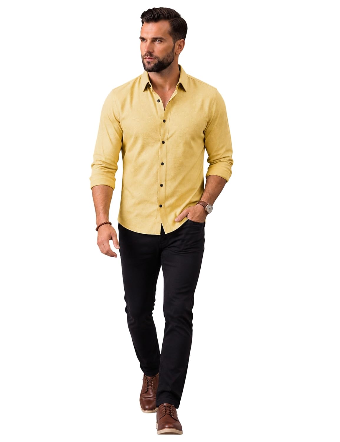 Men's Shirt Regular Fit Solid Pattern Linen Cotton with Long Sleeve Collared Neck Standard Length and Button Down Closure Type | Mens Casual Shirts | Man's Formal Shirts - Achord Store